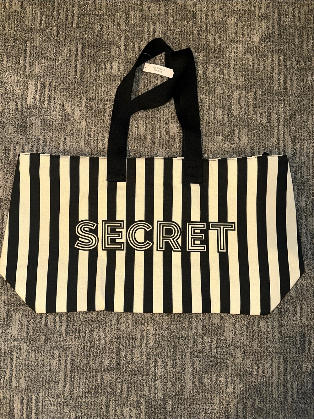 Victoria's Secret Black & White Striped 'SECRET' Tote
